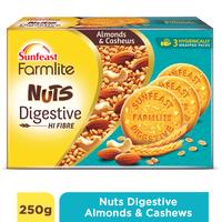 Sunfeast Farmlite Nuts Digestive Biscuit 250g | High fibre | Goodness of Almonds, Cashews and wheat fibre